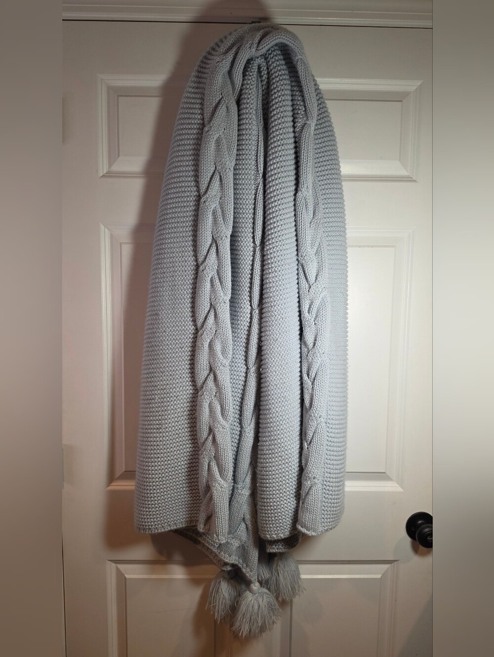 UGG Cozy Cable Knit Throw Blanket with Tassels - Light Blue